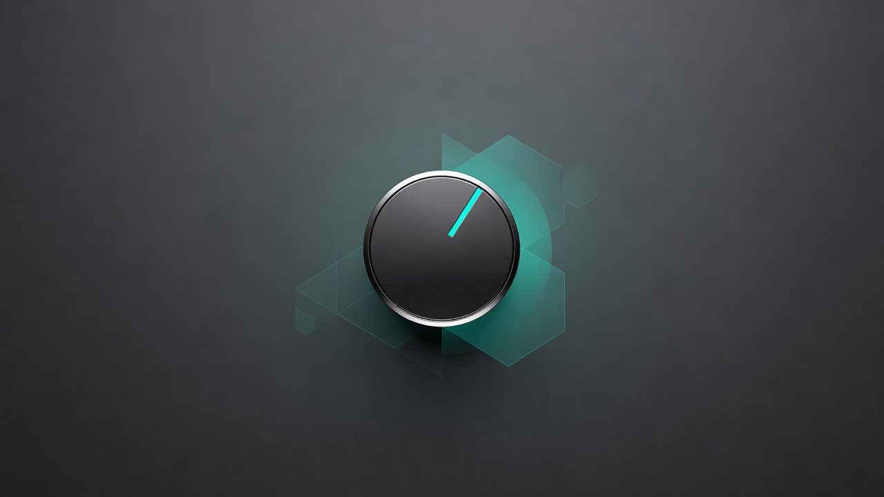 A dial turned to a middle setting, neither off nor maxed out, on a calm background