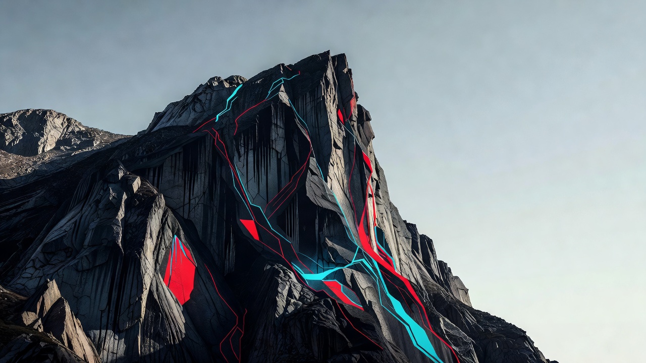 A sheer granite cliff face rising into clear sky