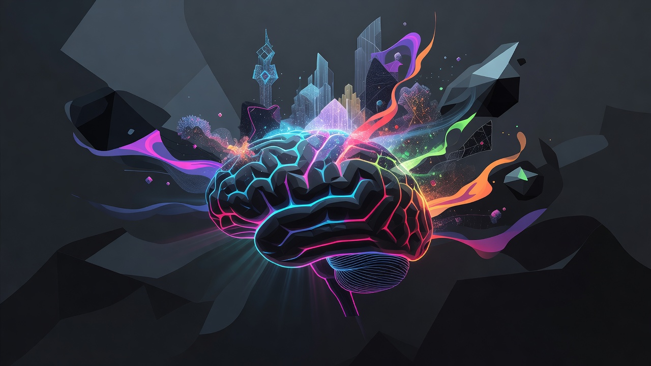 A brain projecting a glowing scene outward like a lantern