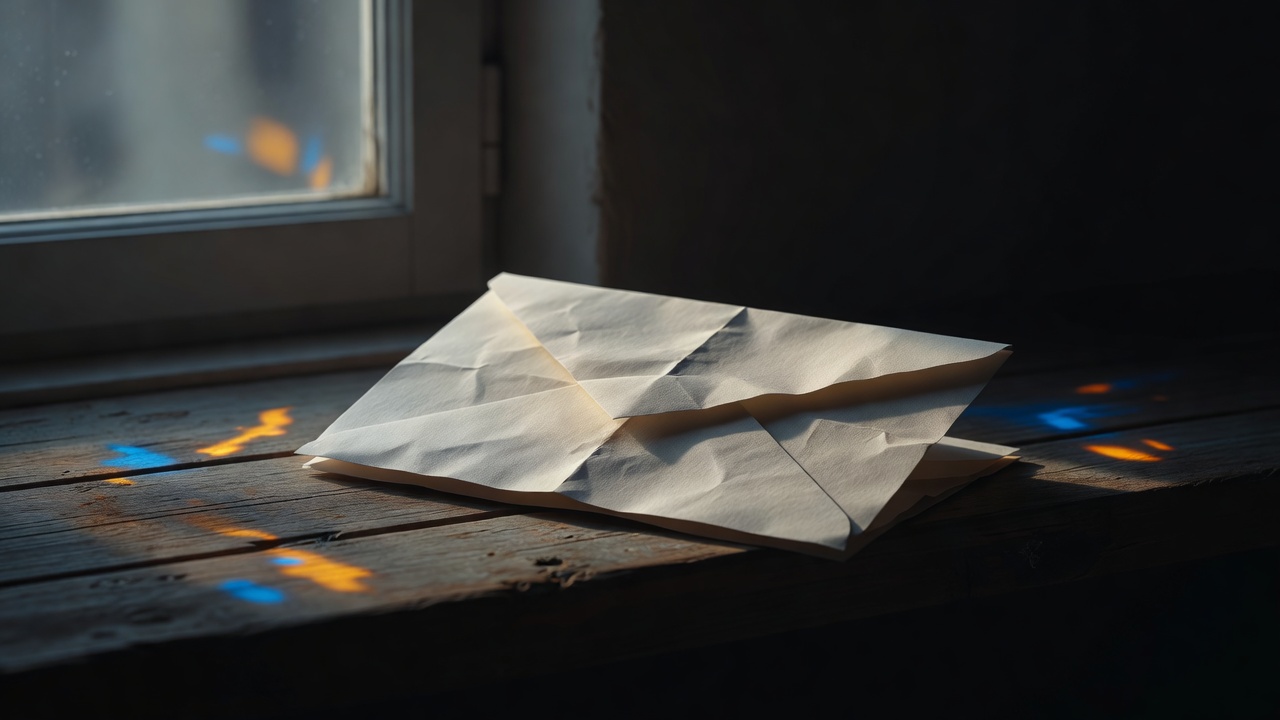 A handwritten letter folded on a windowsill, morning light across the page