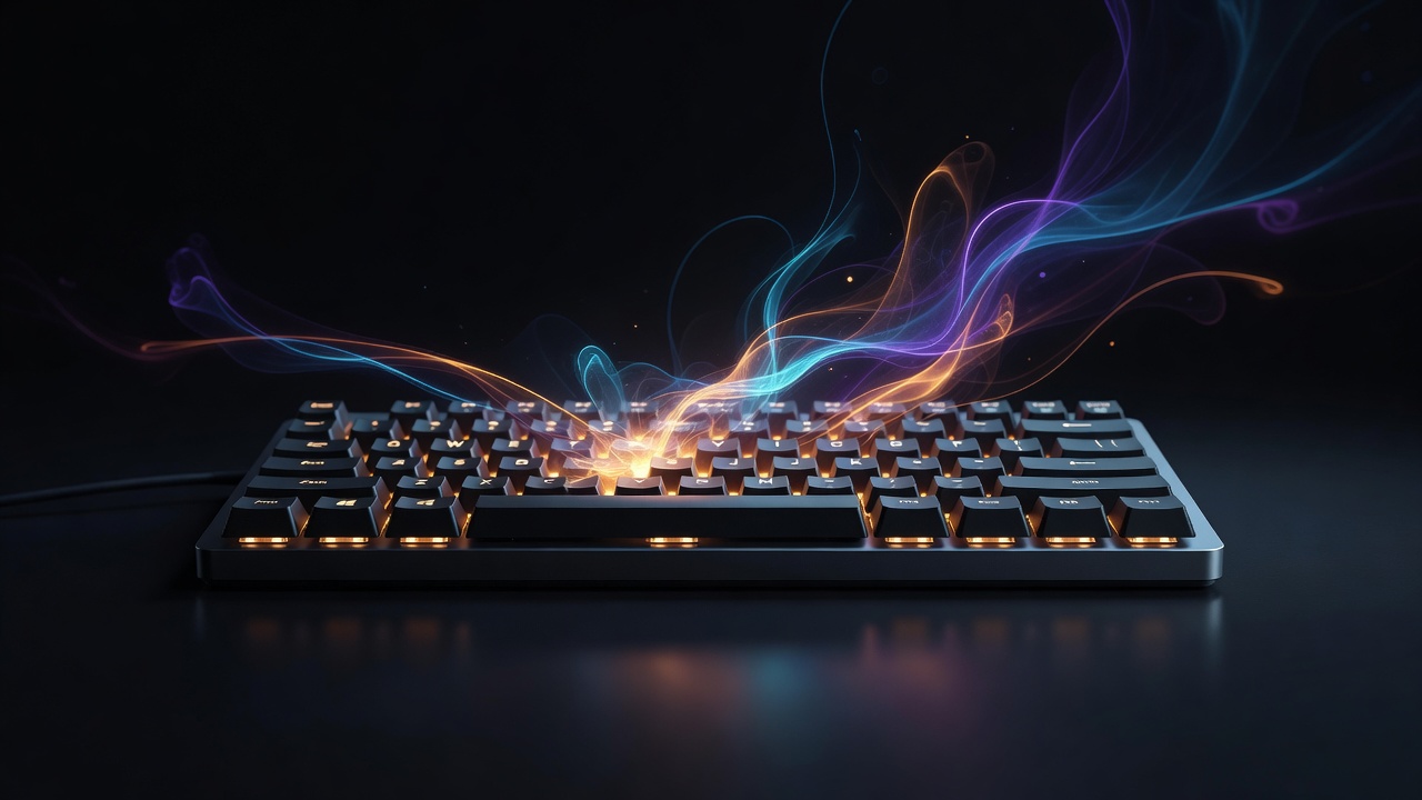 A keyboard glowing with a warm inner light