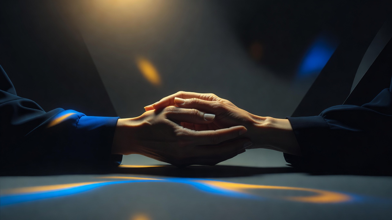 One hand cupped gently around another trembling hand