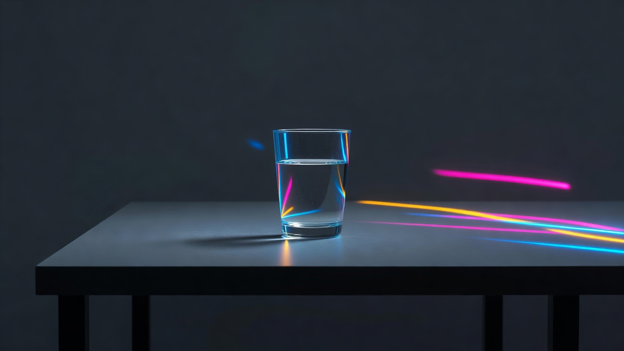 A plain glass of clear water on a bare table