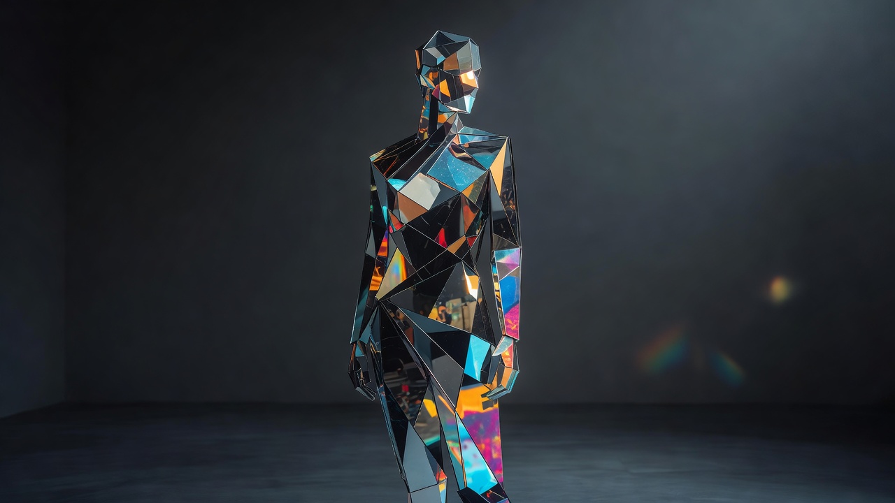 A figure formed from many overlapping mirror reflections