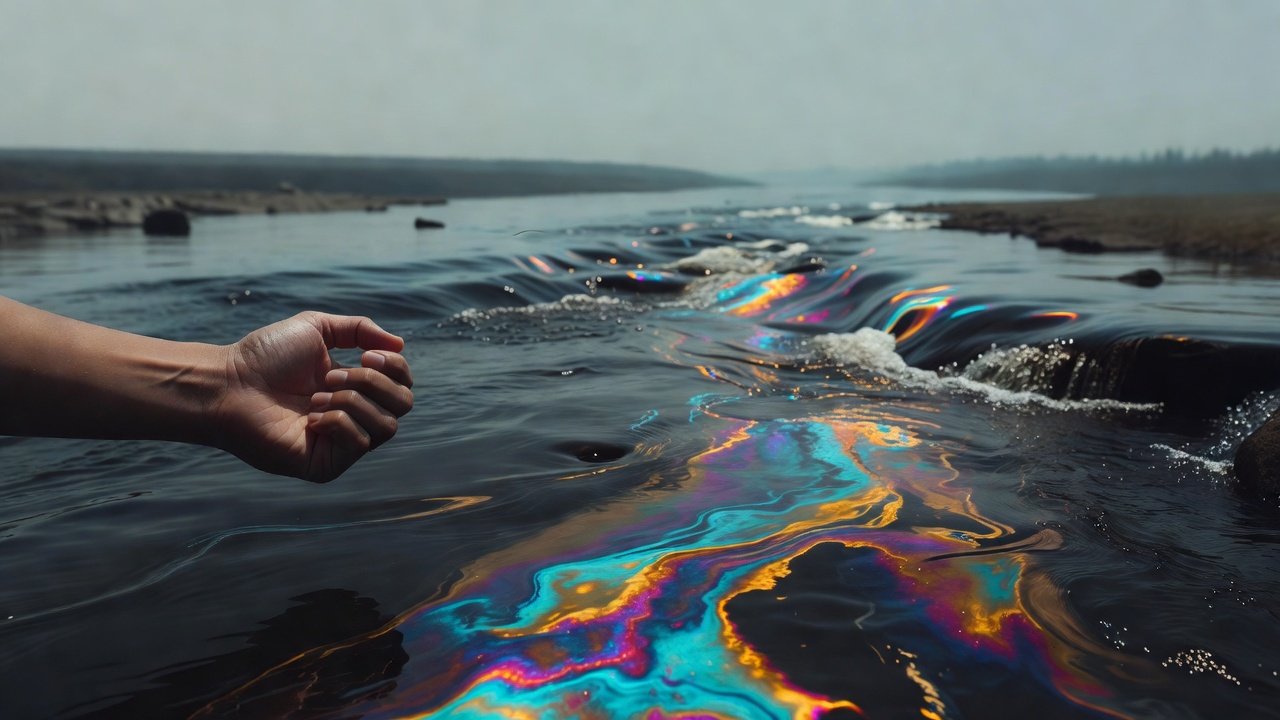 A person unclenching a fist beside a river that keeps flowing regardless