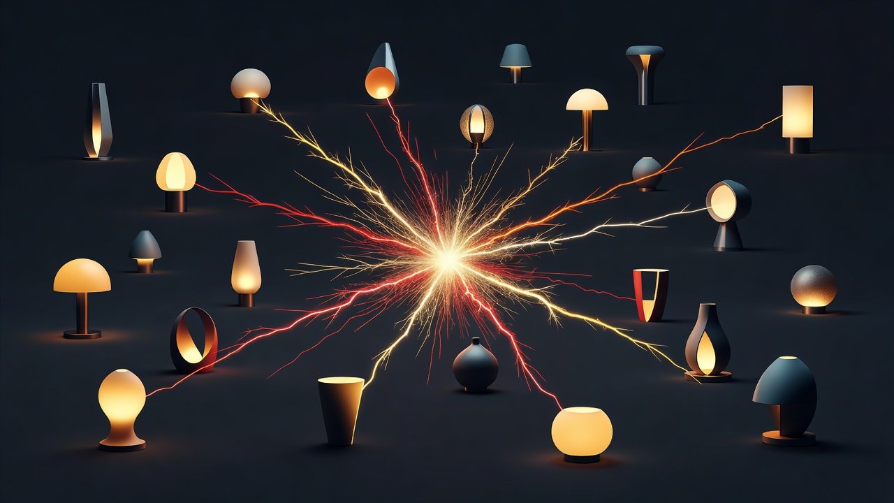 A single spark lighting many separate lamps at once