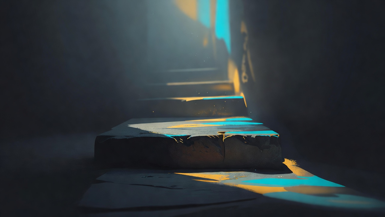 A single worn stone step leading up into soft morning light