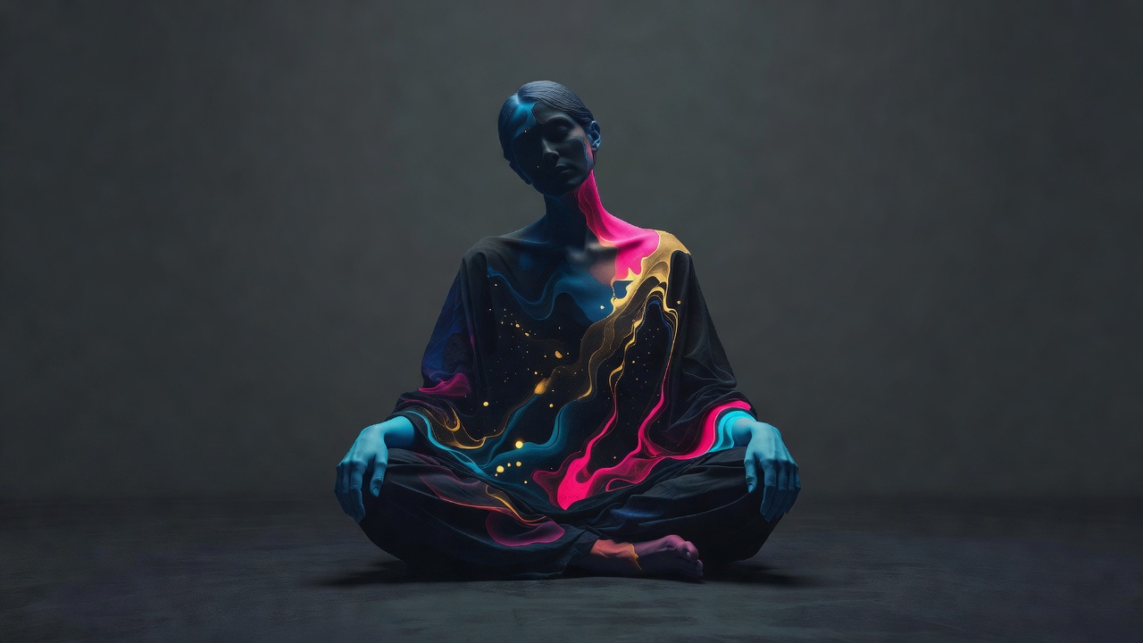 A person seated, hands dropping onto their thighs, awareness settling into the body