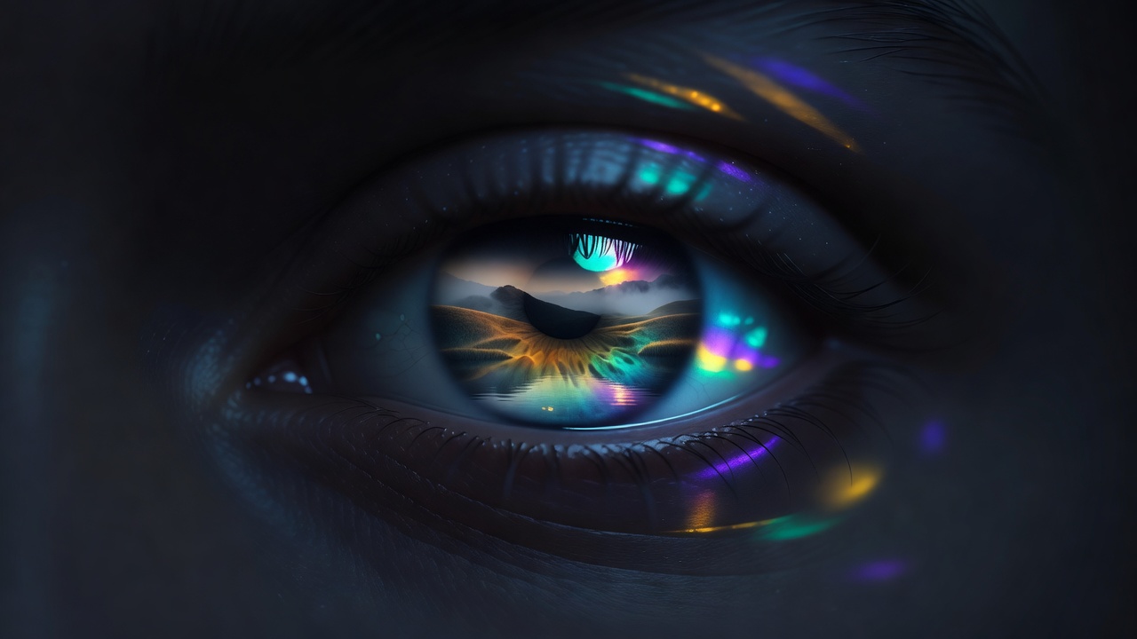 An eye softly reflecting a calm inner scene