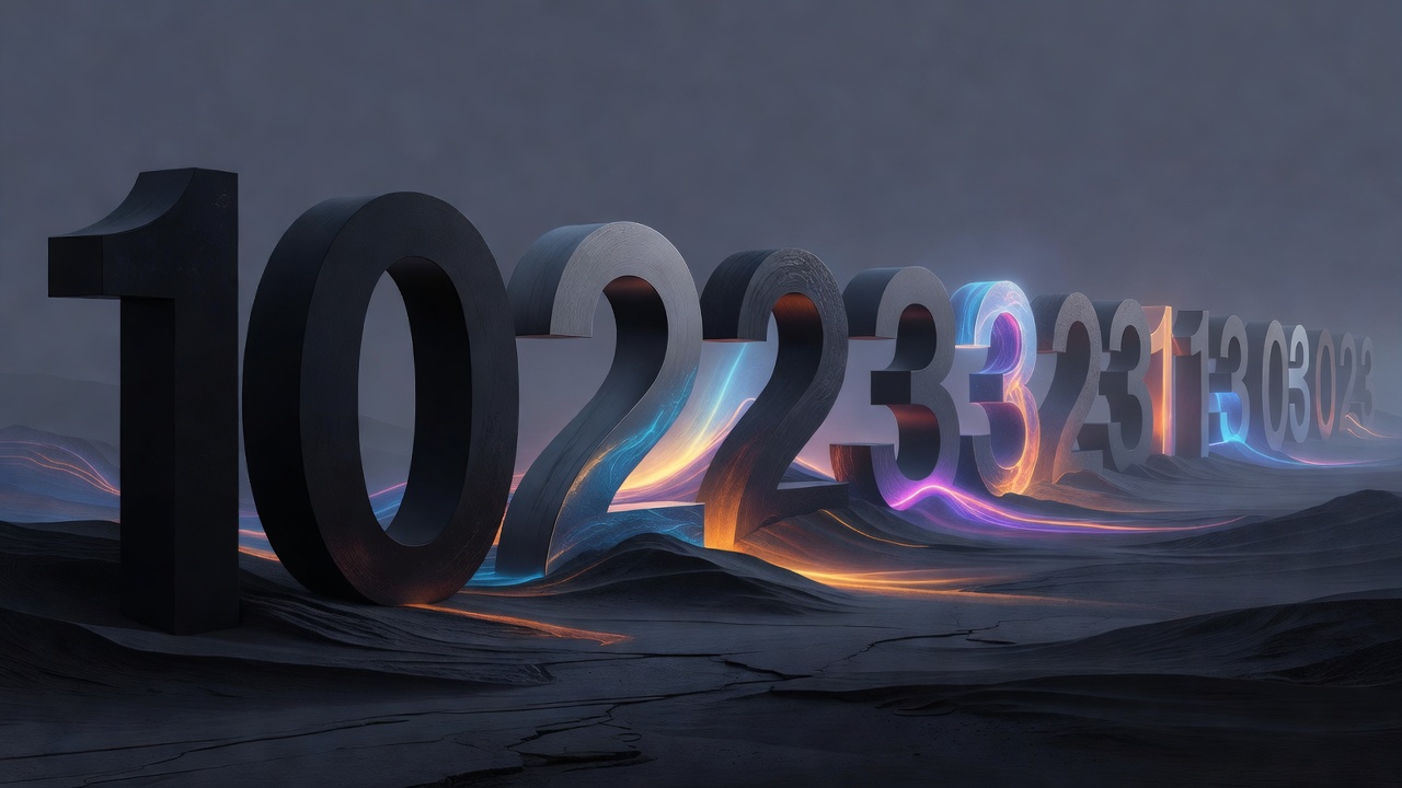 A stretch of numerals rendered as a softly glowing colorful scene receding into the distance
