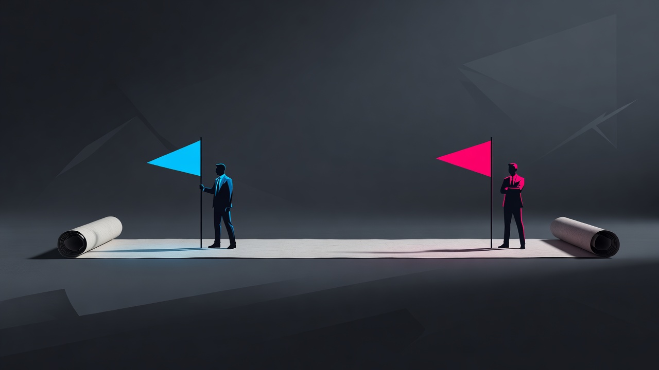 A single document with two finish-line flags planted at different points, a founder at each