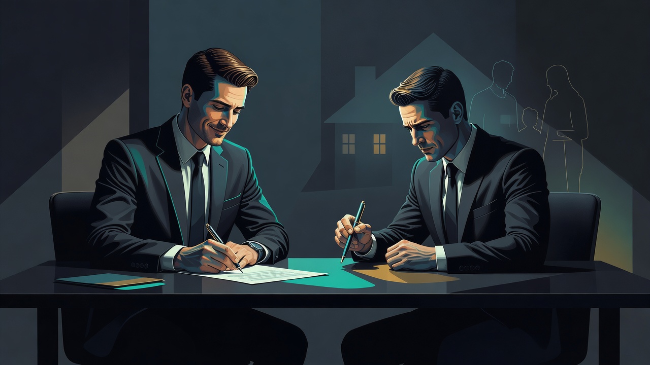 One founder signing breezily while another stares at the pen as if it were heavy