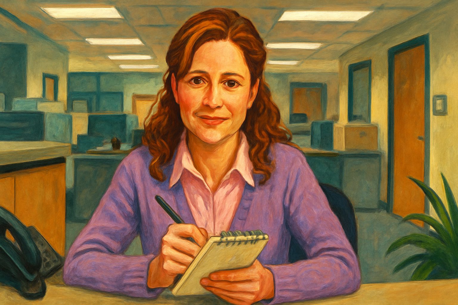 Illustrated portrait of Pam Beesly