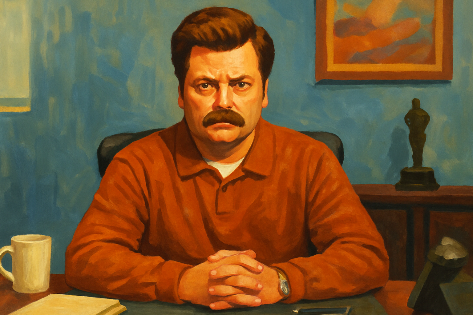 Illustrated portrait of Ron Swanson