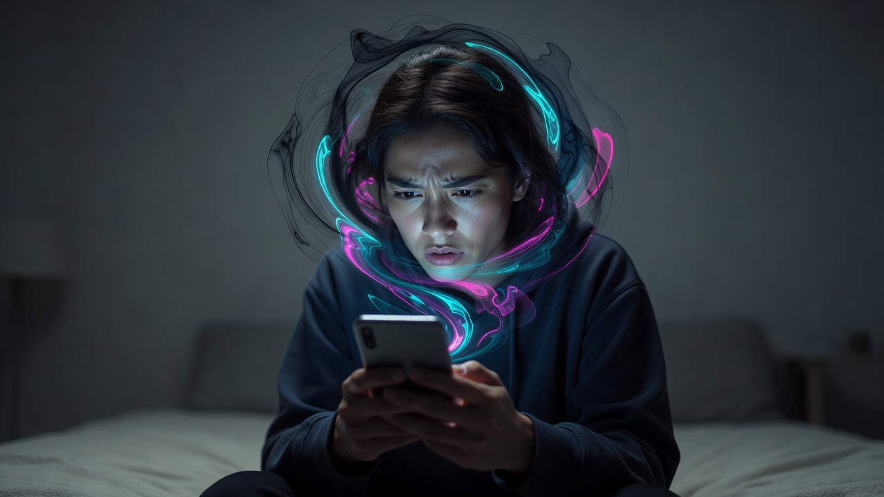 A person anxiously staring at a phone waiting for a reply
