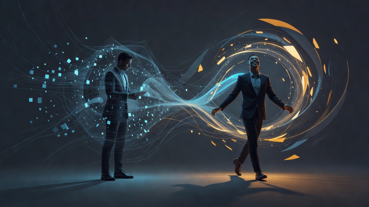 One partner surrounded by a web of checklists while the other steps cheerfully into the finished result